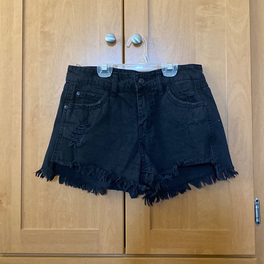 Black denim shorts
